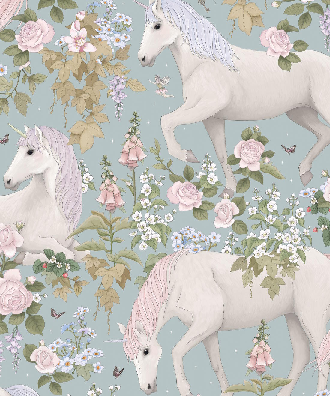FIELD OF DREAMS PROVINCIAL BLUE Barntapet enhörning Fleur Harris