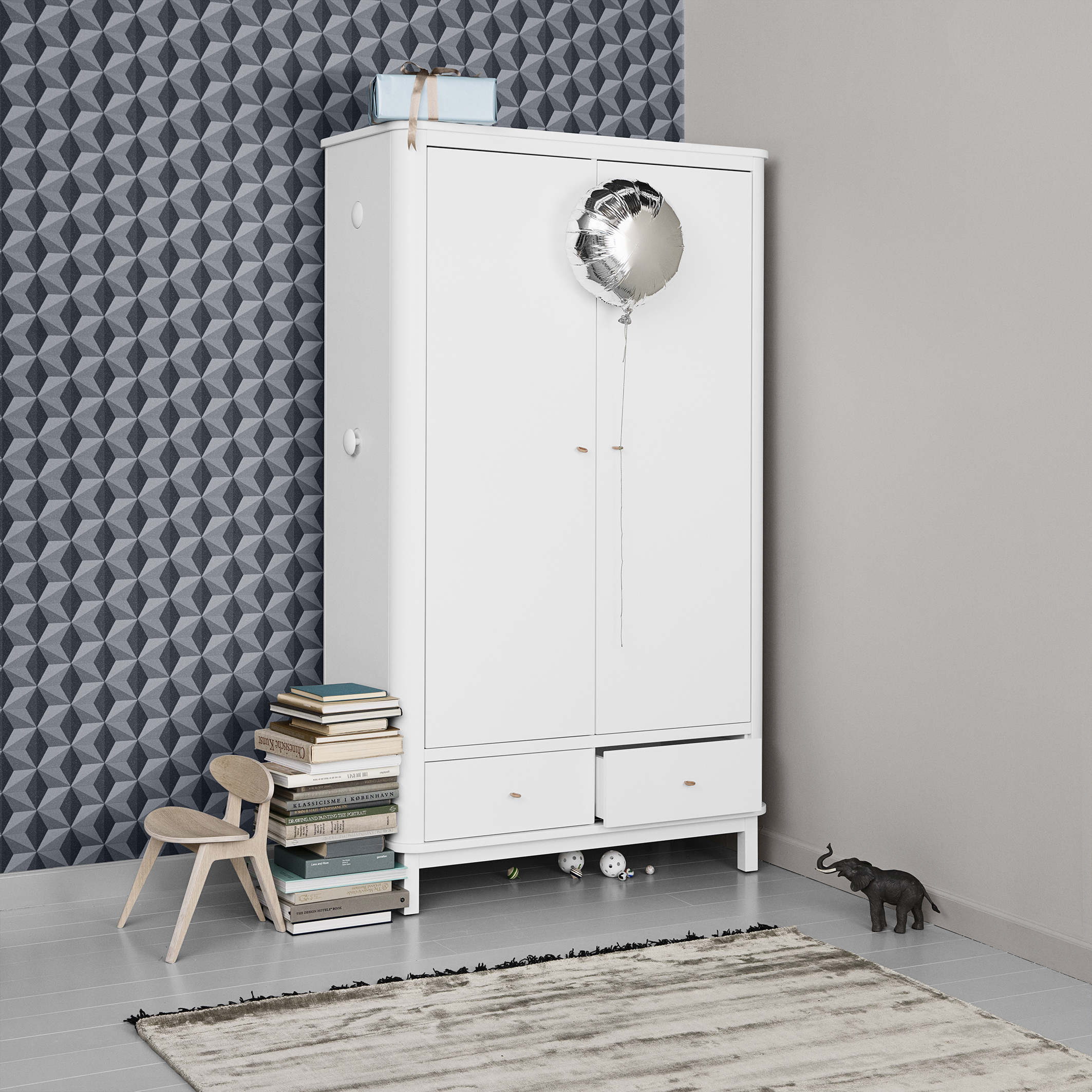 Garderob 2 dörrar Wood vit / vit Oliver Furniture  - 5