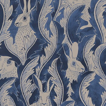 Tapet Hares in Hiding Dark Denim Långelid / von Brömssen