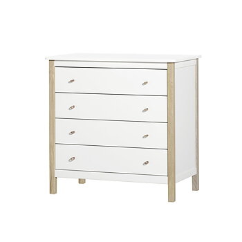 Byrå Wood 4 lådor läder vit / ek Oliver Furniture 