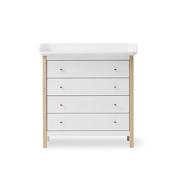Skötbordsbyrå Wood 4 lådor vit / ek Oliver Furniture 