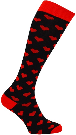 Knästrumpor Red Hearts On Black