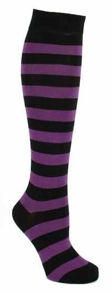 Knästrumpor Black-Purple Thick Stripe