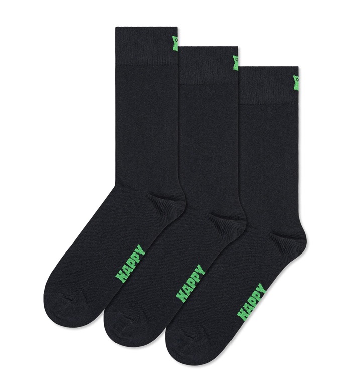 3-Pack Happy Socks Solid Black
