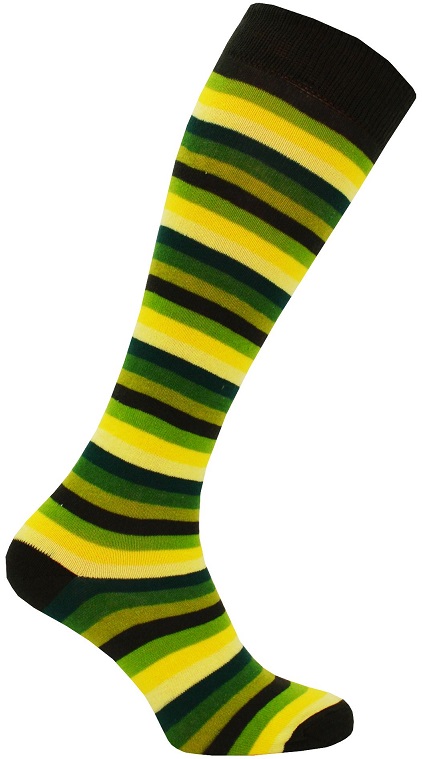 Knästrumpor Green Yellow Thin Stripe