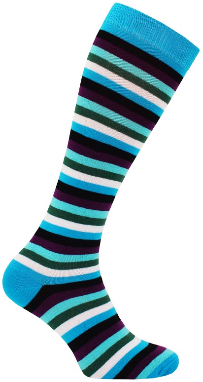 Knästrumpor Turquoise Rainbow Thin Striped