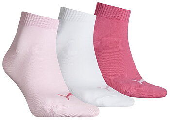  3 kpl Puma Quarter -sukat, vaaleanpunainen valkoinen