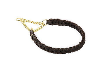 Svart flätat halsband 22 mm med mässingkedja 