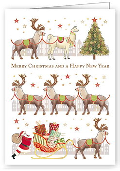 Reindeer And Santa With Exotic Guest, Mini Cards