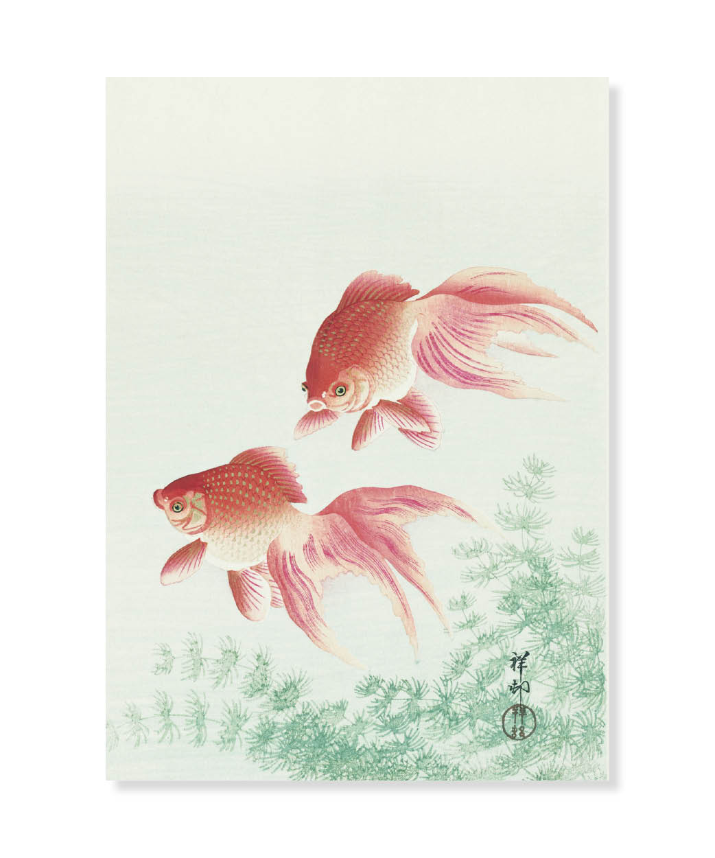 Two Veil Goldfish, Ohara Koson, Postcard