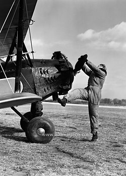 Pilot turning propeller, Greeting Card