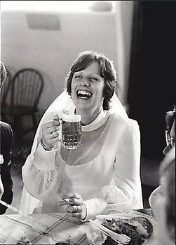 Mary Wedlake at her Wedding Reception Throwleigh Village Hall Devon 1978, Greeting Card
