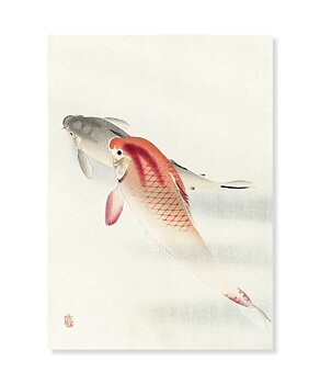 Two Carps, Ohara Koson, Postcard
