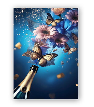 Popping Champagne Bottle, Greeting Card