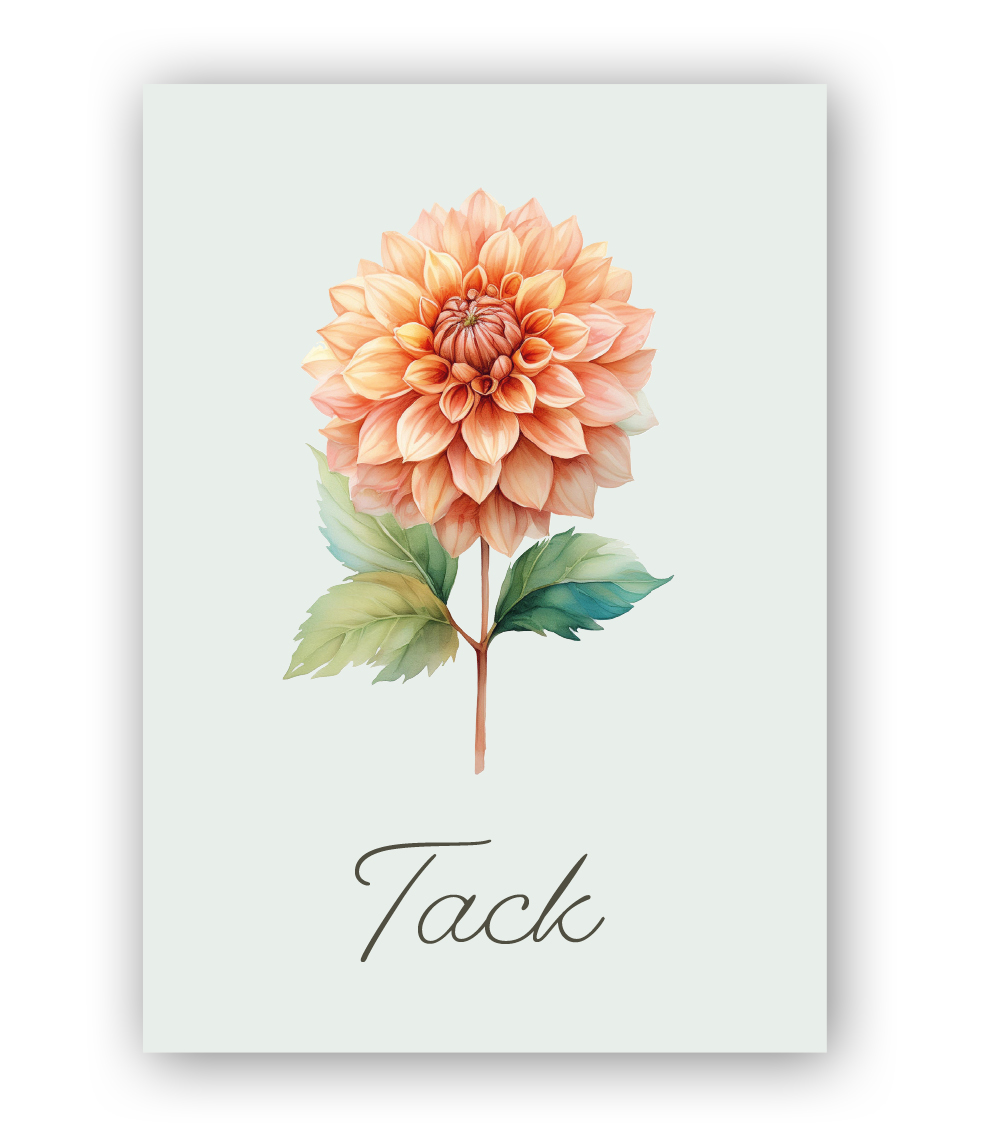Dahlia med Tack, Dubbelvikt Kort