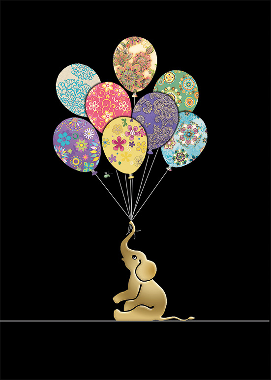 Elephant Balloons, Greeting Card