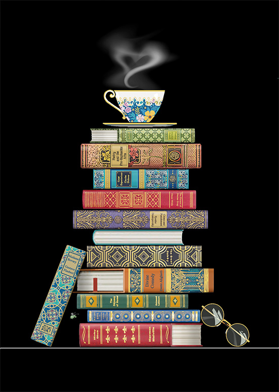 Book Pile, Greeting Card