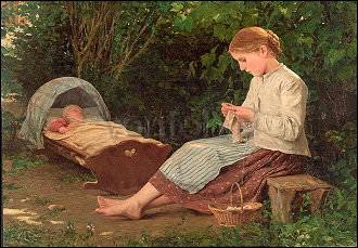 M.P.Ancher/Knitting Girl-Craddle, Greeting Card