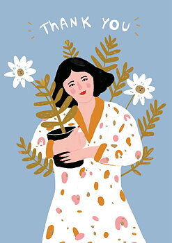 Woman With Potted Flower Petite Card