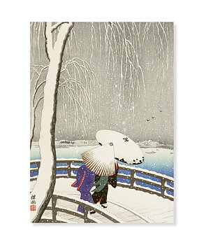 Two women in the snow, Ohara Koson, Greeting Card