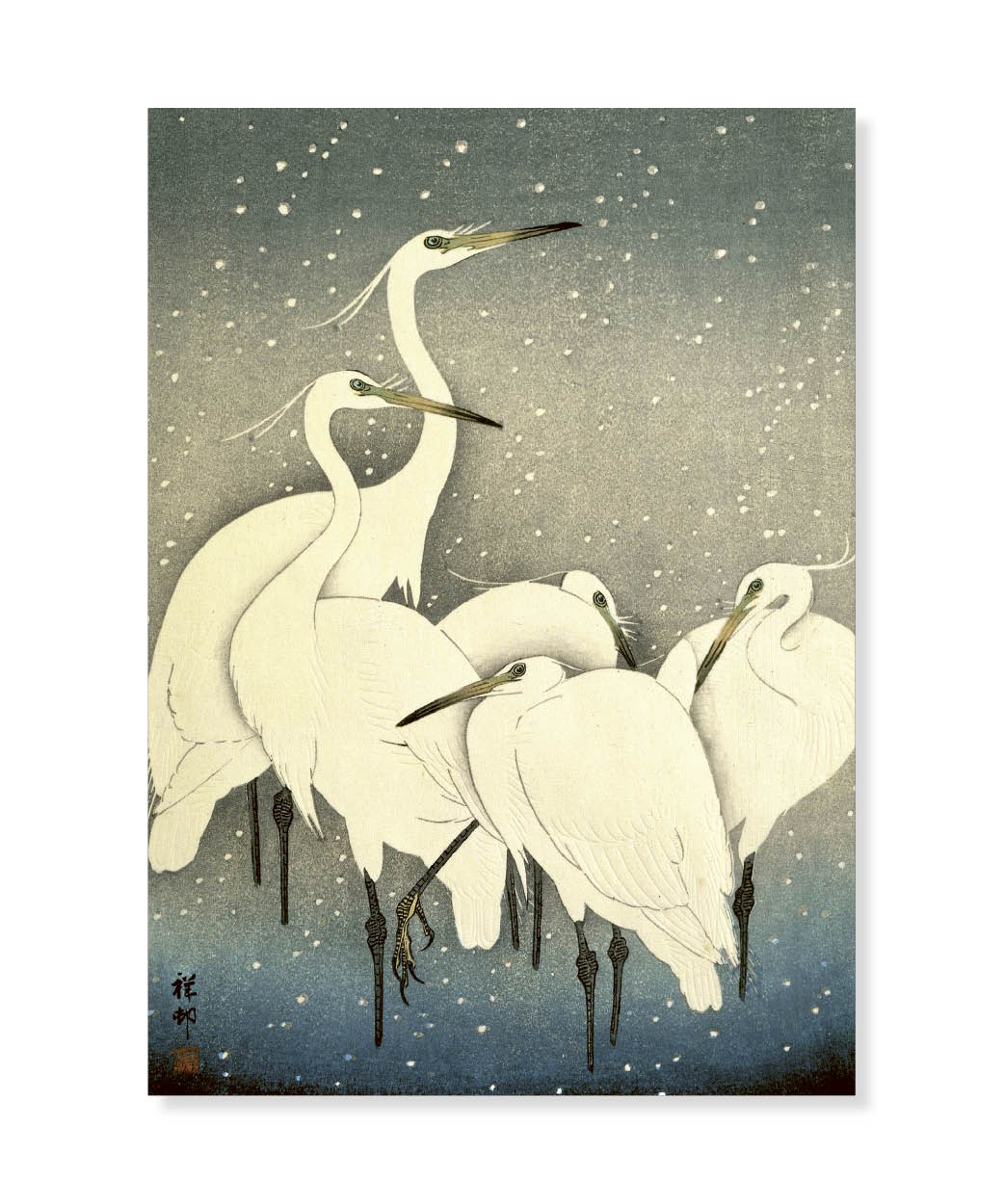 Egrets in snow, Ohara Koson, Greeting Card