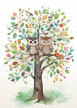 Two Owls, Greeting Card