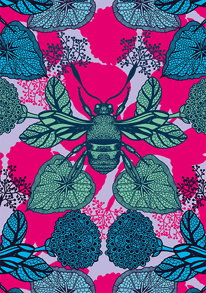 Pink Bee & Leaves, Everyday Single Card