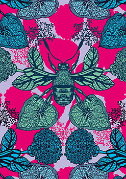 Pink Bee & Leaves, Everyday Single Card