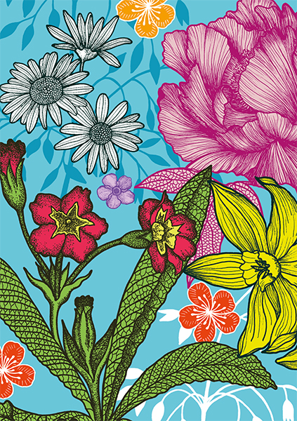 Blue Large Floral, Everyday Single Card