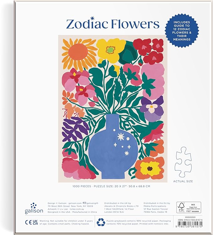 Galison Zodiac Flowers – 1000 Piece Puzzle Featuring Artistic Flowers Paired with Zodiac Signs - 4