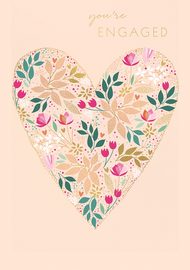 Engaged Floral Heart, Everyday Single Card
