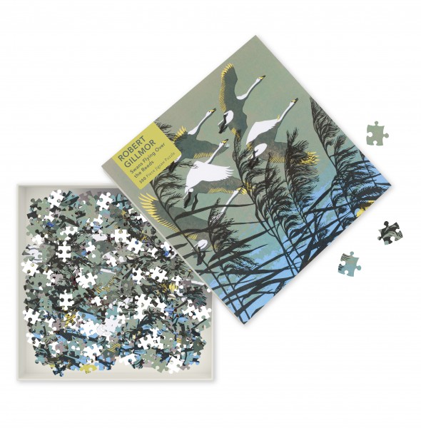 Robert Gillmor: Swans Flying over the Reeds (500 pieces) Puzzle - 3