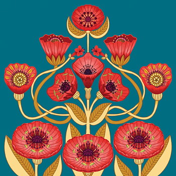 Poppies on Teal Blue, Greeting Card