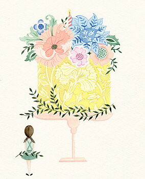 Girl & Floral Cake, Everyday Single Card