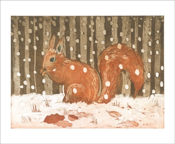 Red Squirrel in Snow, Greeting Card