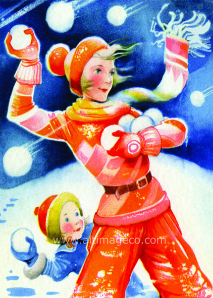 Christmas Art Deco illustration, 1925, Greeting Card