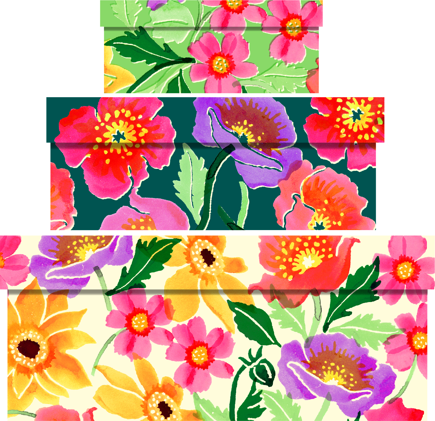 Green Spring Floral Boxes Nest of 3