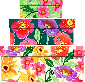Green Spring Floral Boxes Nest of 3