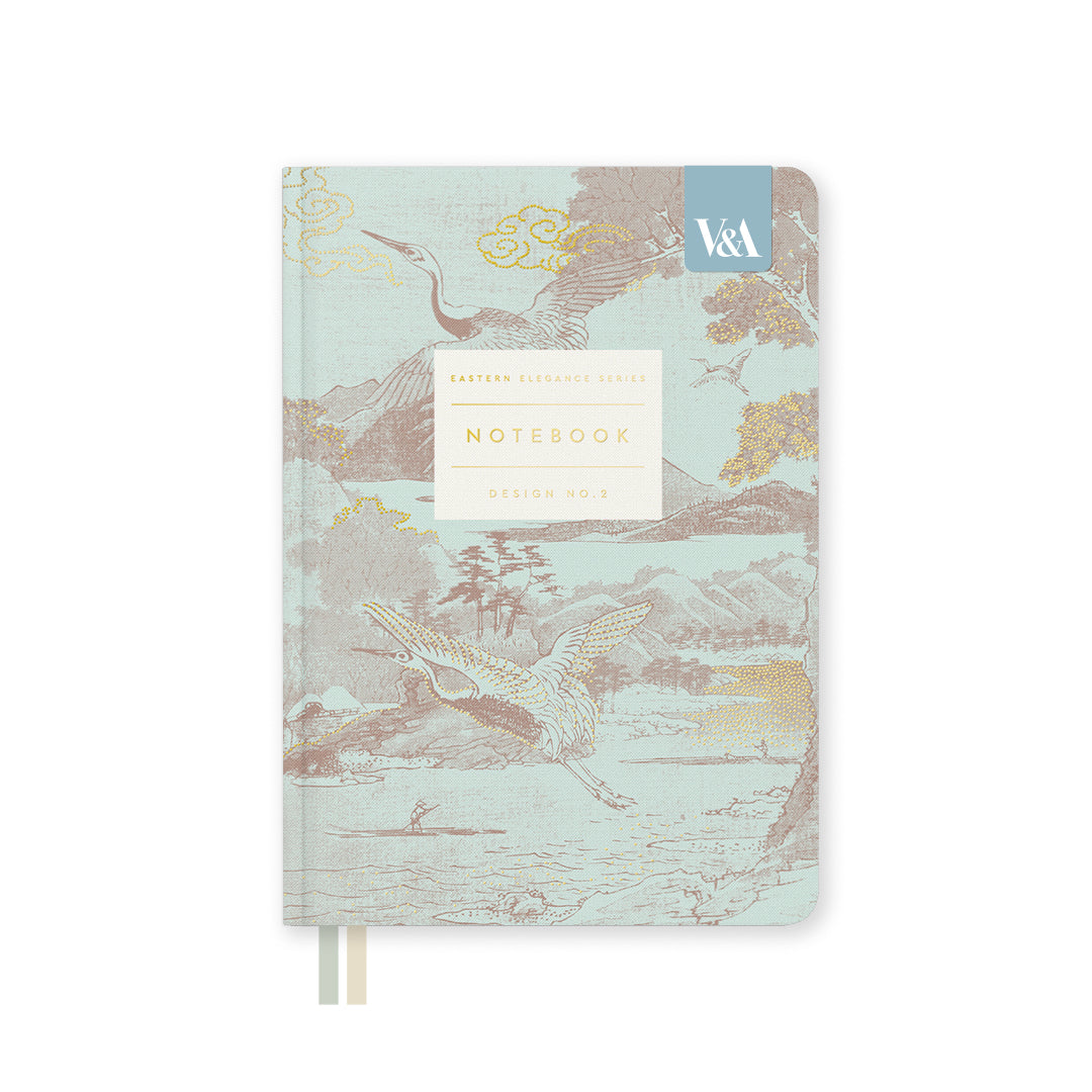 Eastern Elegance Flying Cranes, Fabric Hardback Notebook (B6)
