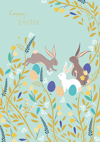 Rabbits And Eggs, Greeting Card
