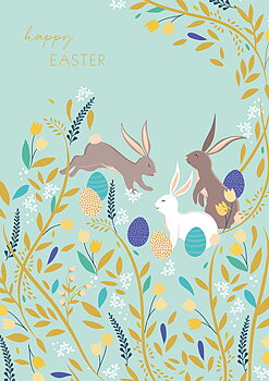 Rabbits And Eggs, Greeting Card