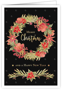Christmas Wreath On Black Background, Greeting Card