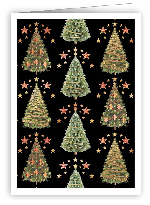 Christmas Trees On Black Background, Mini Cards