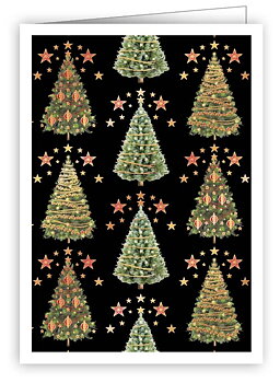Christmas Trees On Black Background, Mini Cards