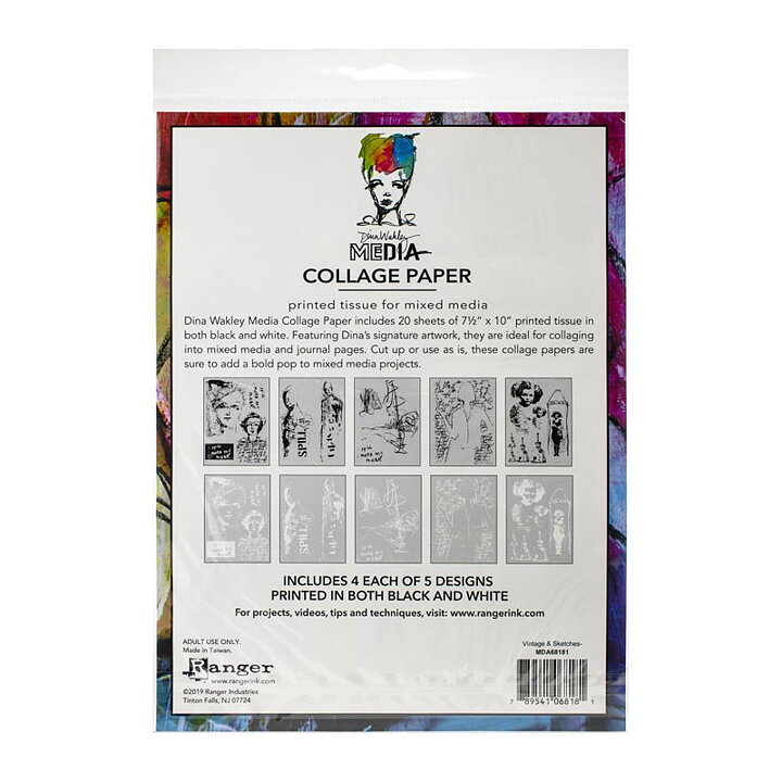 Dina Wakley Collage Paper Tissue Sheets - Vintage & Sketches