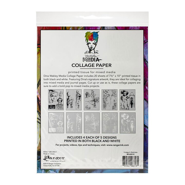 Dina Wakley Collage Paper Tissue Sheets - Vintage & Sketches