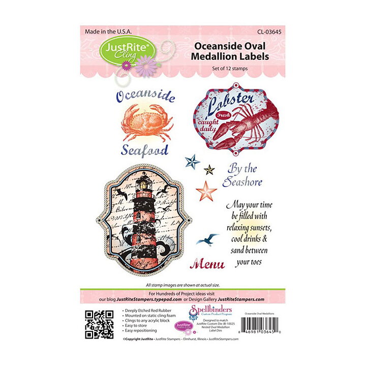 JustRite Papercraft Rubber Stamp - Oceanside Oval Medallion Labels