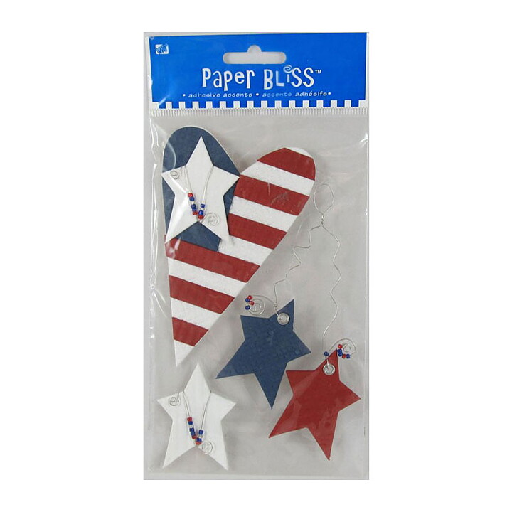 Paper Bliss  3-D Adhesive Accents - Patriotic Hearts/Stars