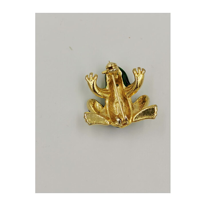 Brooch Attwood & Sawyer - Frog Enamelled with Rhinestones