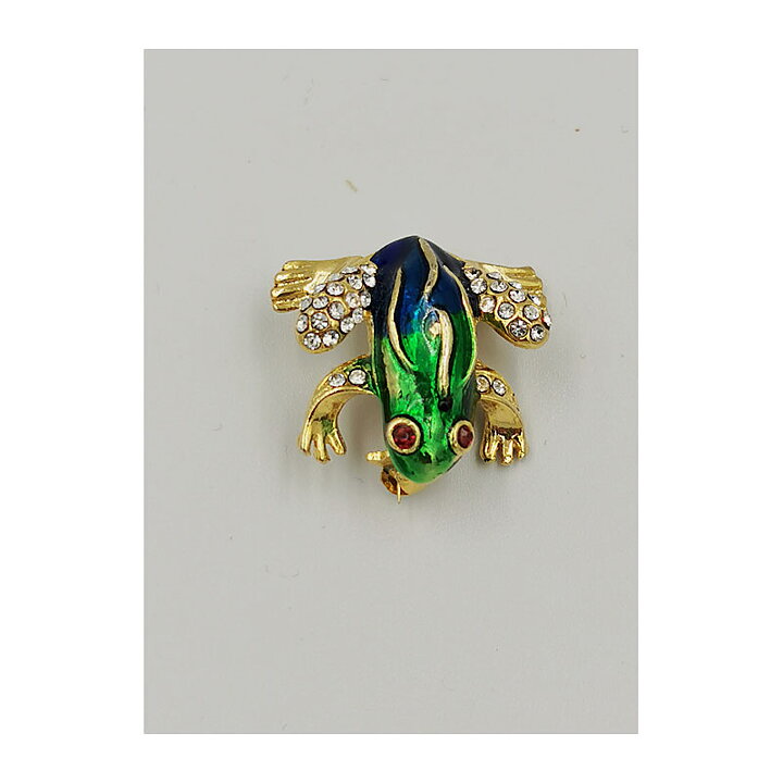 Brooch Attwood & Sawyer - Frog Enamelled with Rhinestones